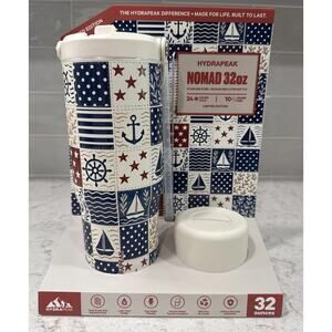 PATRIOTIC / NAUTICAL Hydrapeak Nomad 32oz Steel Travel Sport Bottle Tumbler NEW